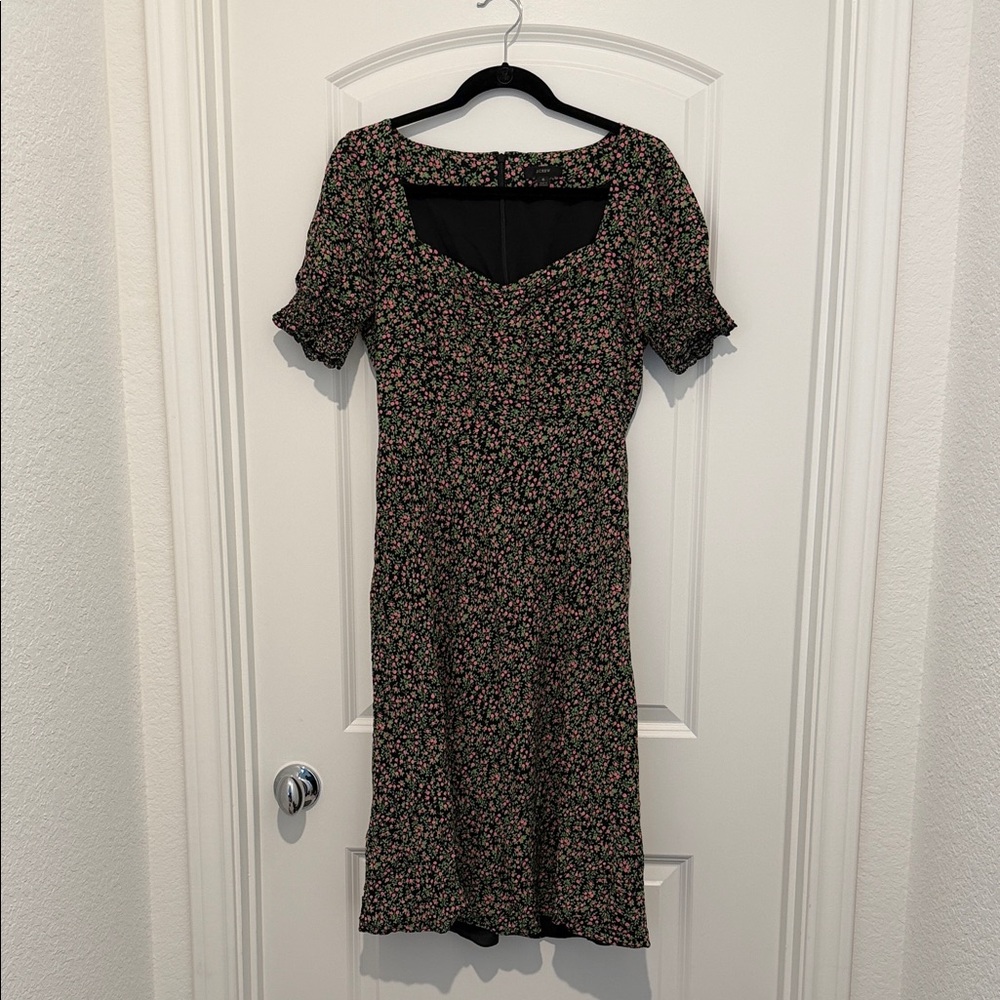 J Crew Pink Floral Short Sleeve Black Dress